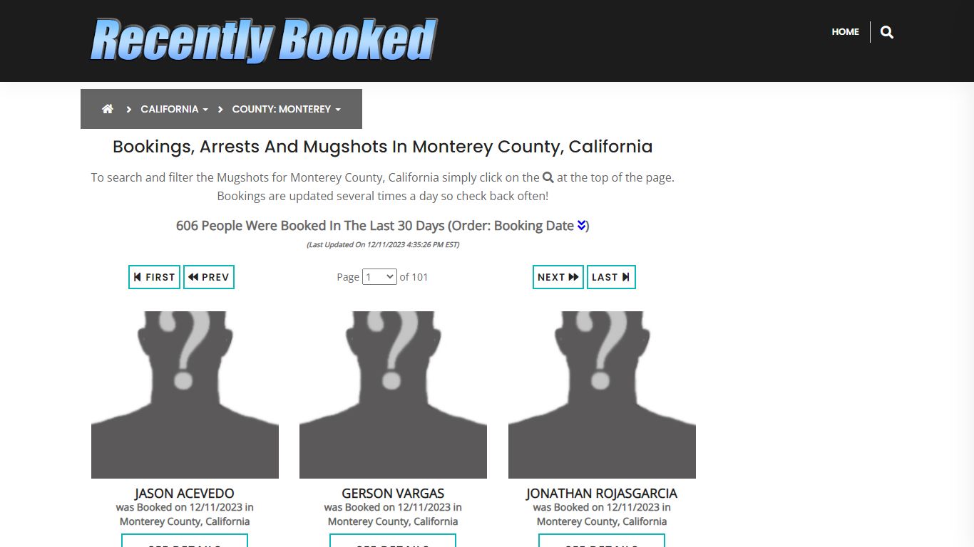 Recent bookings, Arrests, Mugshots in Monterey County, California