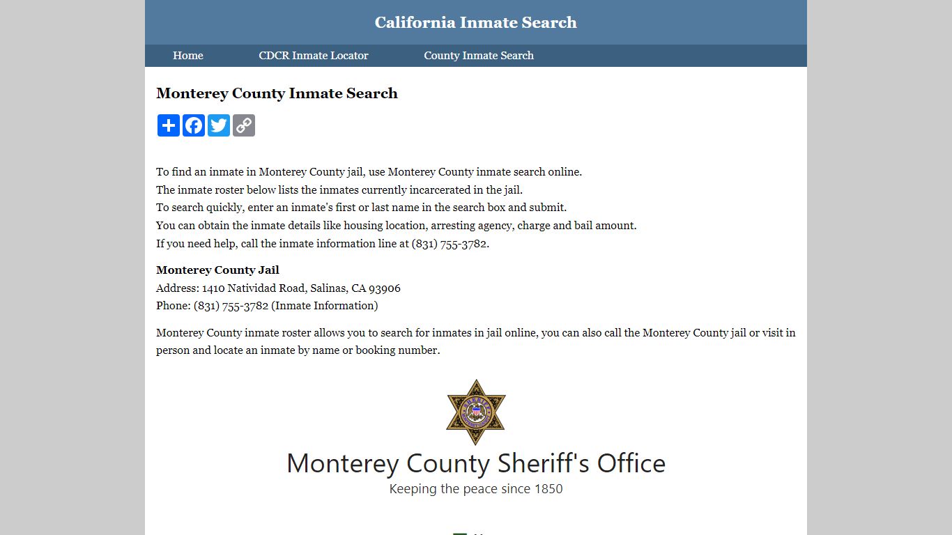 Monterey County Inmate Search - California Inmate Search