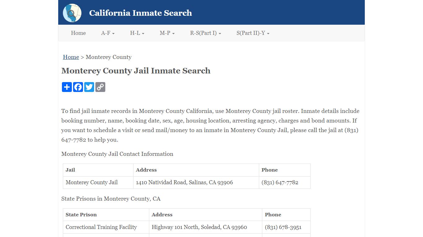 Monterey County Jail Inmate Search - California Inmate Search